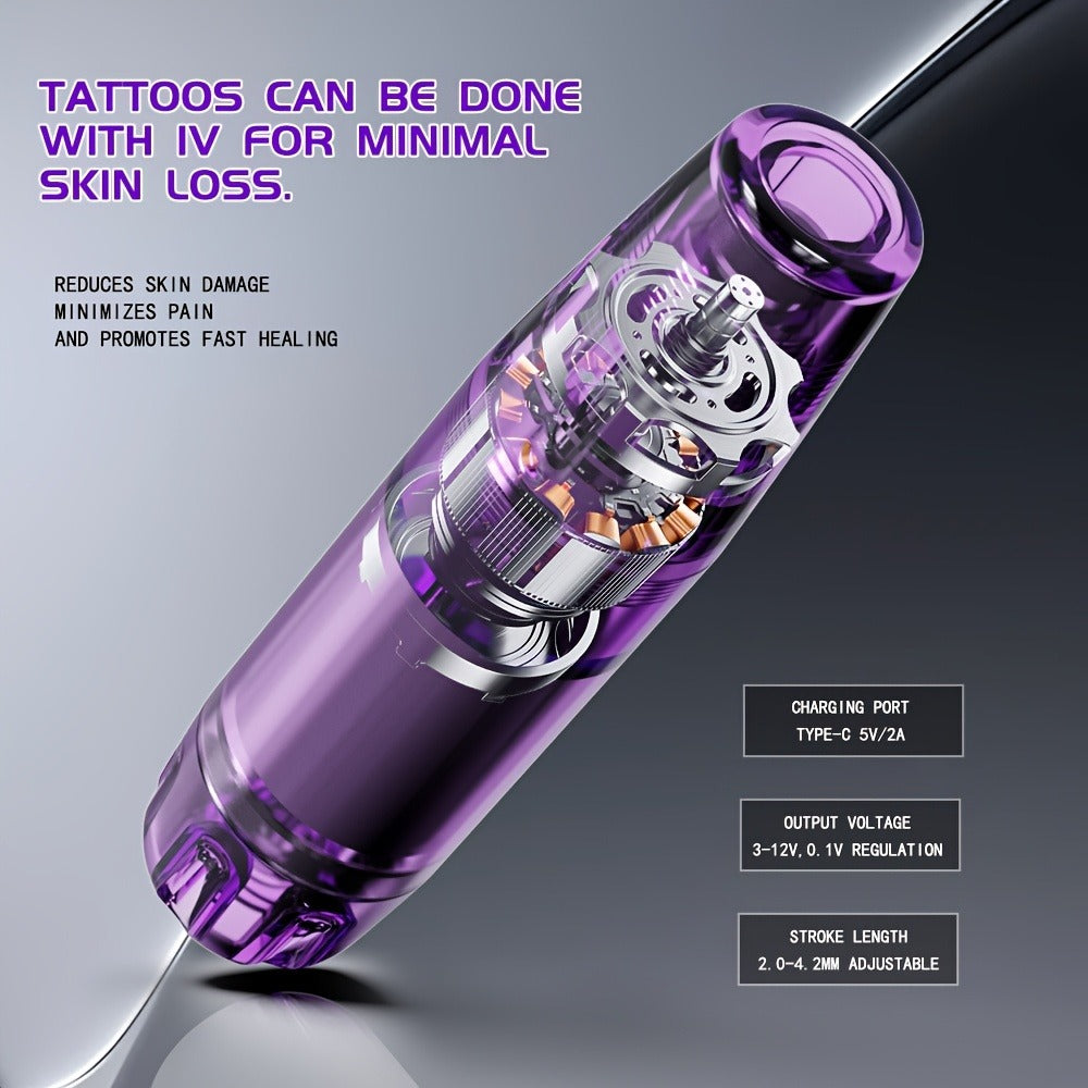 Wireless Tattoo Gun Kit Complete Set 1500mAh Battery 10 Needles 7 Inks for Temporary Body Art, Festivals and Costumes
