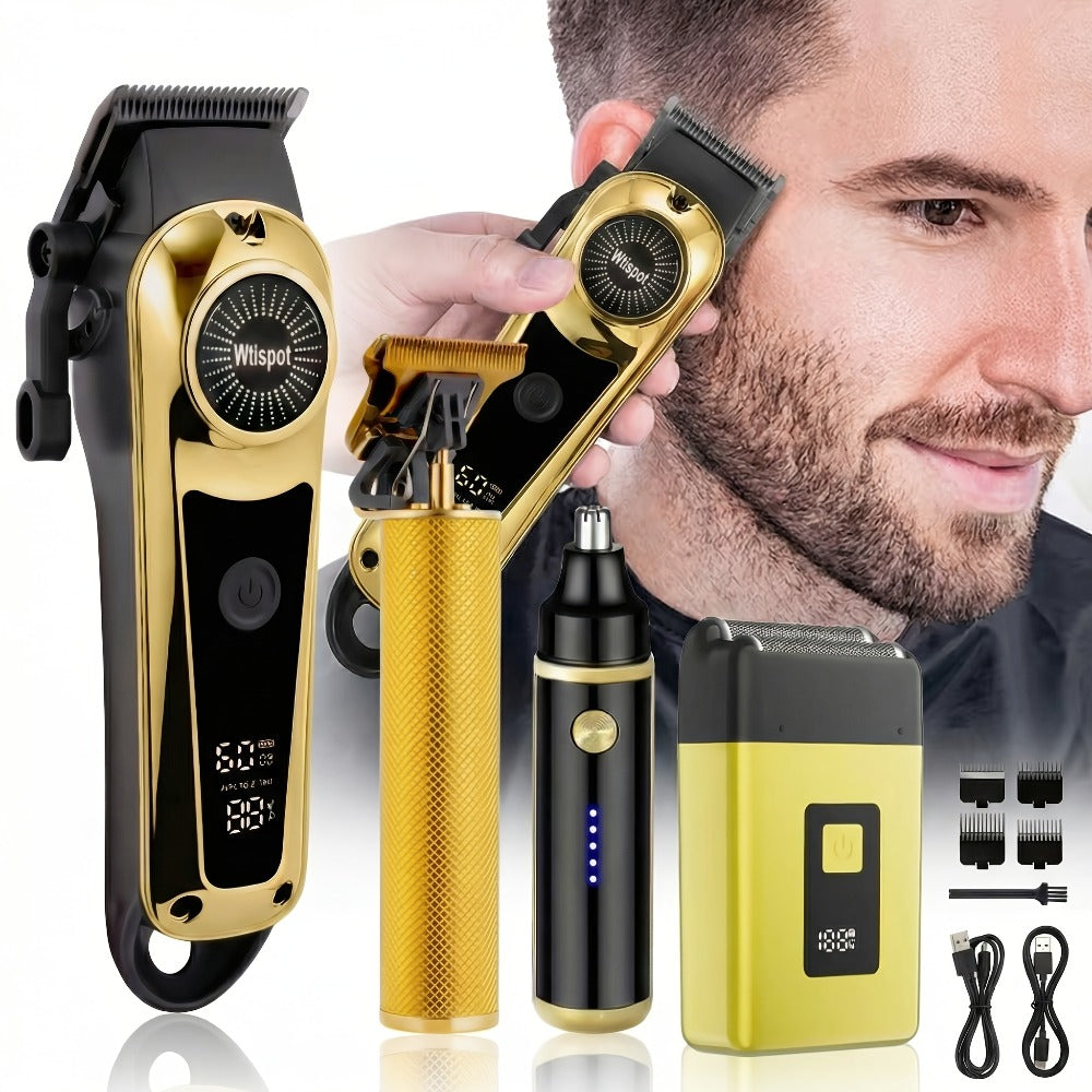 Hair Clipper Whistpot Two- or Four-Piece Cordless Grooming Set with USB Charging and Battery Displays