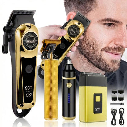 Hair Clipper Whistpot Two- or Four-Piece Cordless Grooming Set with USB Charging and Battery Displays