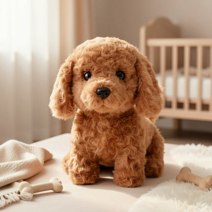 Electronic Plush Puppy Toy Walks Barks Wags Tail, Realistic Robotic Teddy Poodle Dog Stuffed Animal with Gift Box for Kids Toddlers