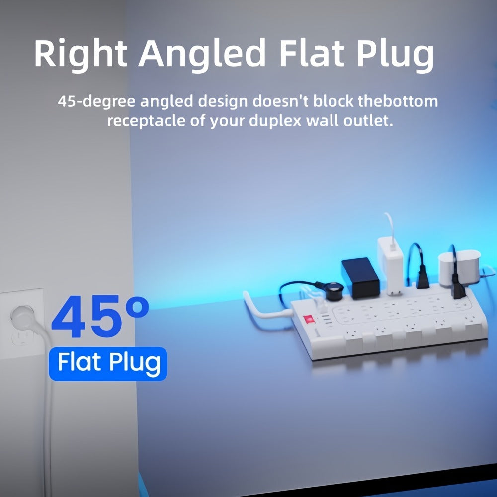 Surge Protector Extension Cord Flat Plug 2100 Joules with Control Switch Status Indicator for an Everyday Personal Care Routine
