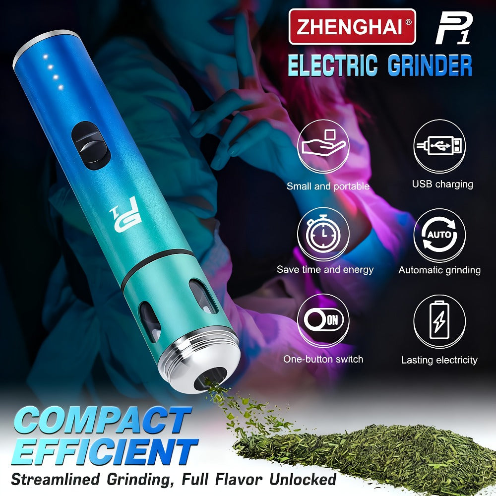 Electric Herb Grinder USB Rechargeable, Portable Spice Mill with One-Button Operation, Travel Bag