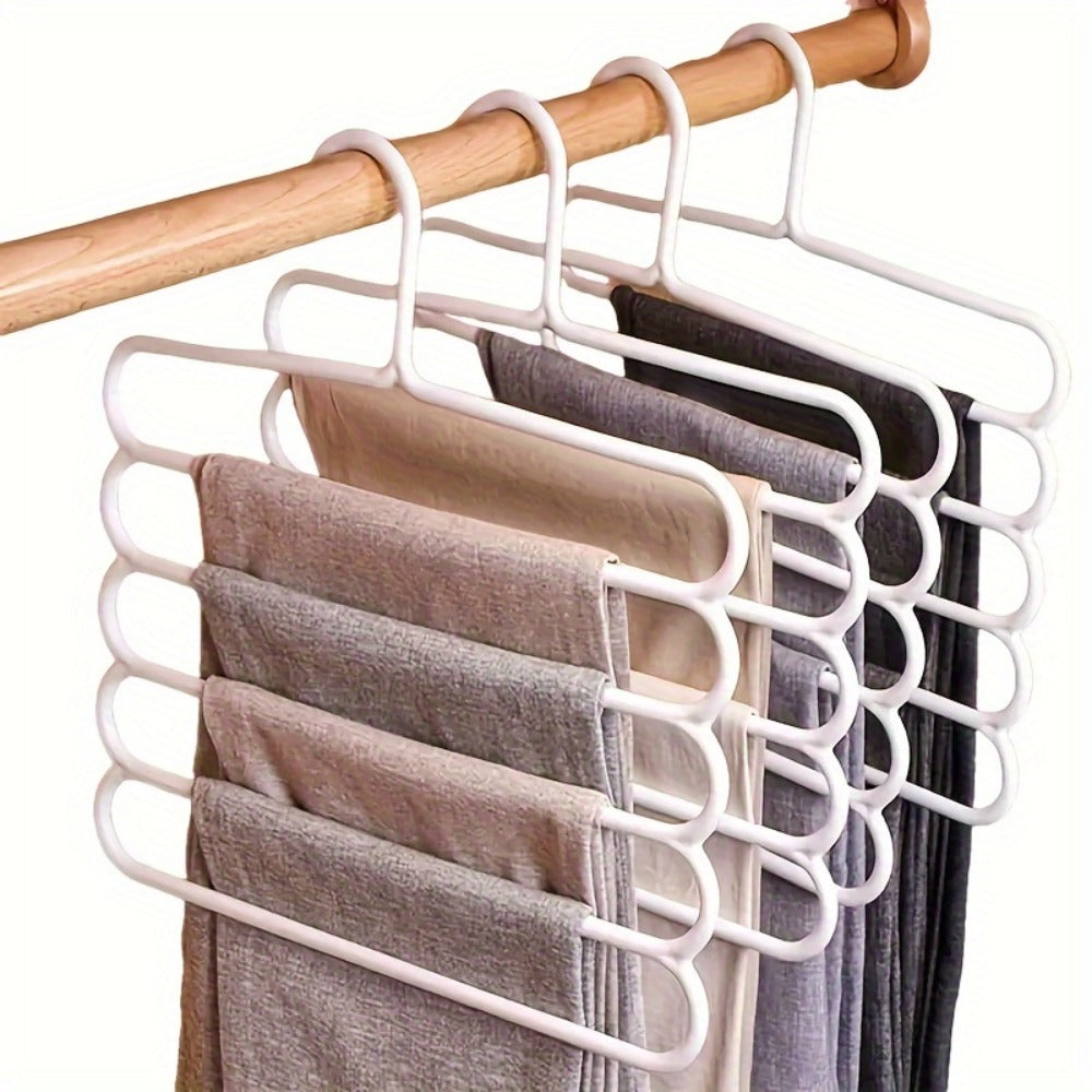 5-Layer Pants Rack Multi-Tier Anti-Slip Space Saving Hanger | 5 Pack Vertical Closet Organizer for Pants Scarves Clothing | Durable Plastic