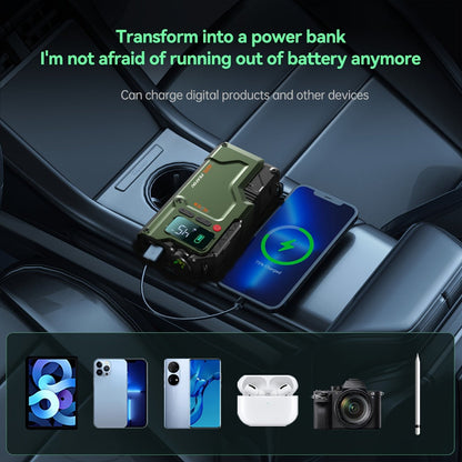 Green Jump Starter and Tire Inflator Enhanced Version with Digital Pressure Display and Clamp Leads