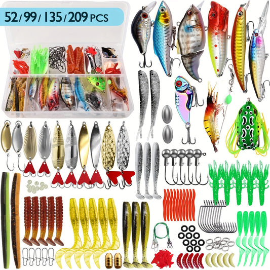 Fishing Lures Tackle Box Kit 52–360pcs – Animated Lures, Crankbaits, Spinnerbaits, Soft Plastic Worms & Topwater Lures for Bass, Trout