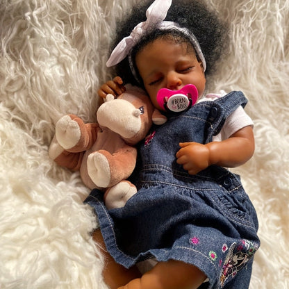 Reborn Baby Doll 19 Inch Curly Blue Hair with Sleeping Sounds Cloth Body & Lifelike Weight