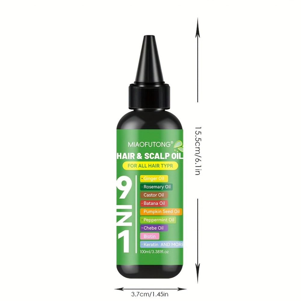 Hair Care Oil 9-in-1 with Turmeric, Rosemary, Castor Oil & Biotin – Deep Hydration, Frizz Control & Smoothness, Plant-Based Squalane