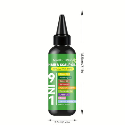Hair Care Oil 9-in-1 with Turmeric, Rosemary, Castor Oil & Biotin – Deep Hydration, Frizz Control & Smoothness, Plant-Based Squalane