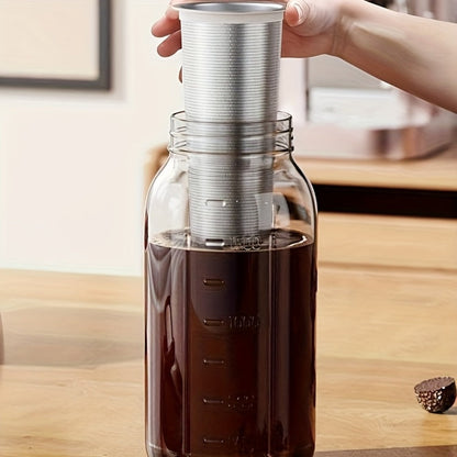 Cold Brew Coffee Maker with Stainless Steel Filter & Cleaning Brush – Large Capacity Glass Mason Jar Pitcher for Home, Kitchen