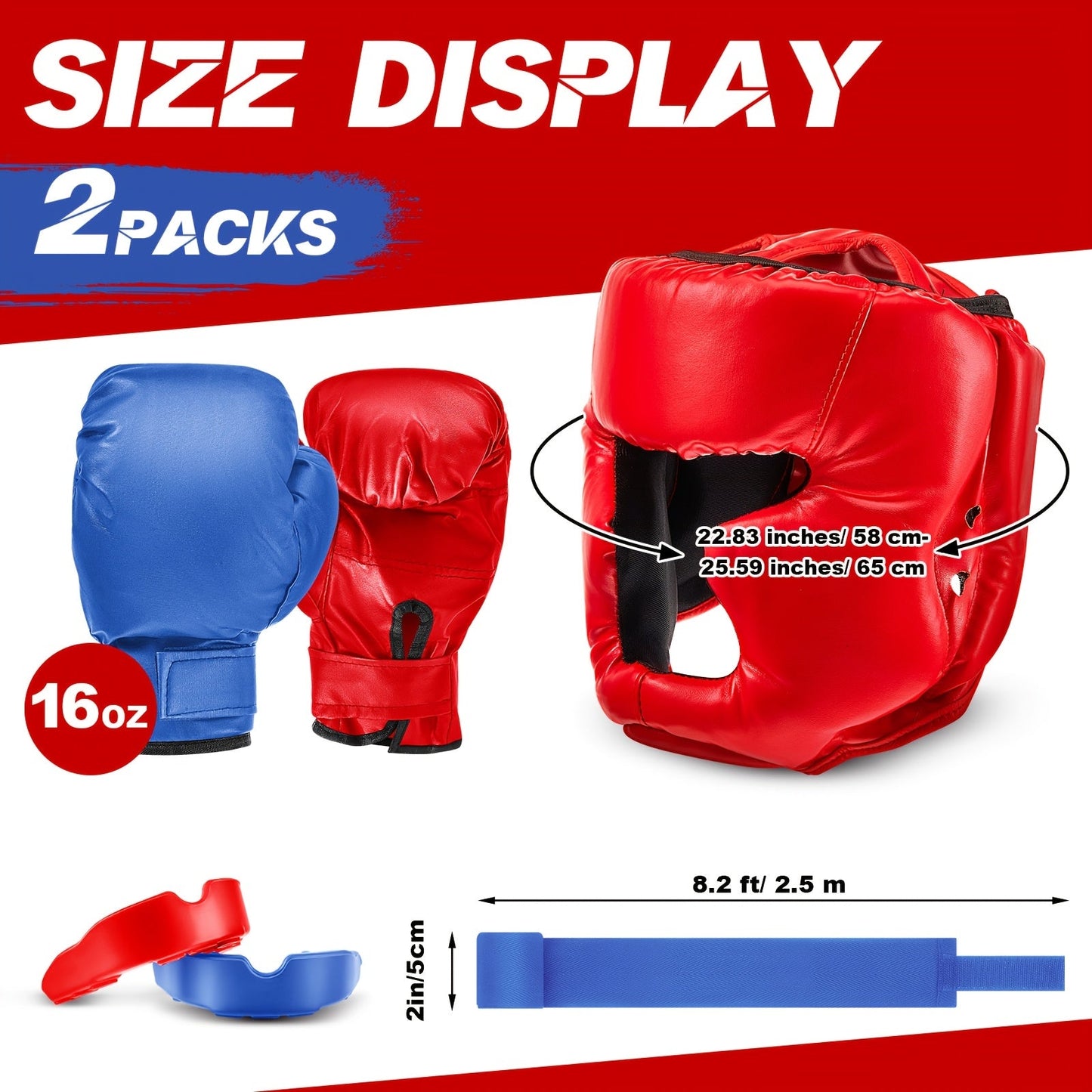 Boxing Kit Set 14pcs – 2 Pairs 16oz Boxing Gloves, Headgear, Hand Wraps & Mouthguards for Adults & Youth Beginners