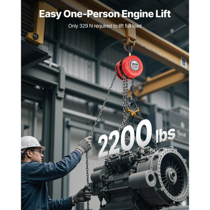 Hand Chain Hoist / Manual Chain Block with G70 Chain, 8 ft / 10 ft / 20 ft Lift Height, 360° Rotating Hooks