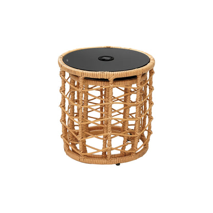 Outdoor Side Tables for Patio, Set of 2 Nesting PE Wicker Frames with Tempered Glass Tops for Patio or Balcony Layouts