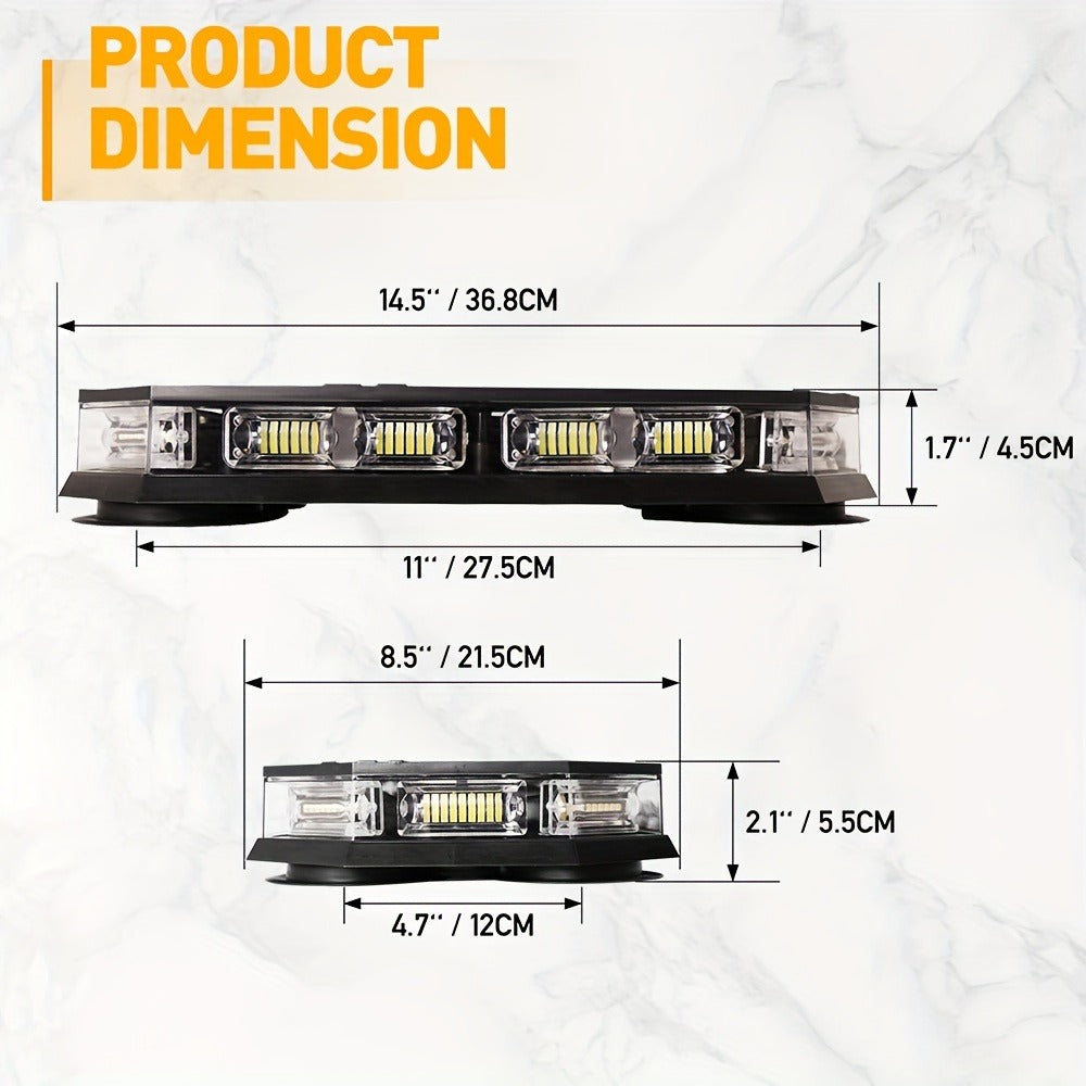 126 LED Roof Strobe Beacon Light Bar IP67 Waterproof Emergency Hazard Flashing Warning Light 12-24V for Construction Vehicles Tow Trucks