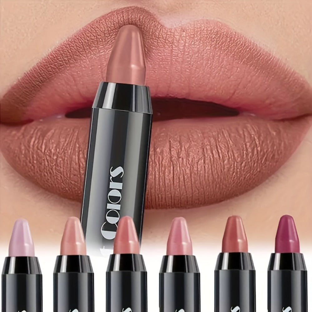 Squalane Crayon Lipstick Set 6 Pcs, Matte & Glossy Lip Pencil with Volumizing Formula, Easy Color Lip Liner for All Skin Types