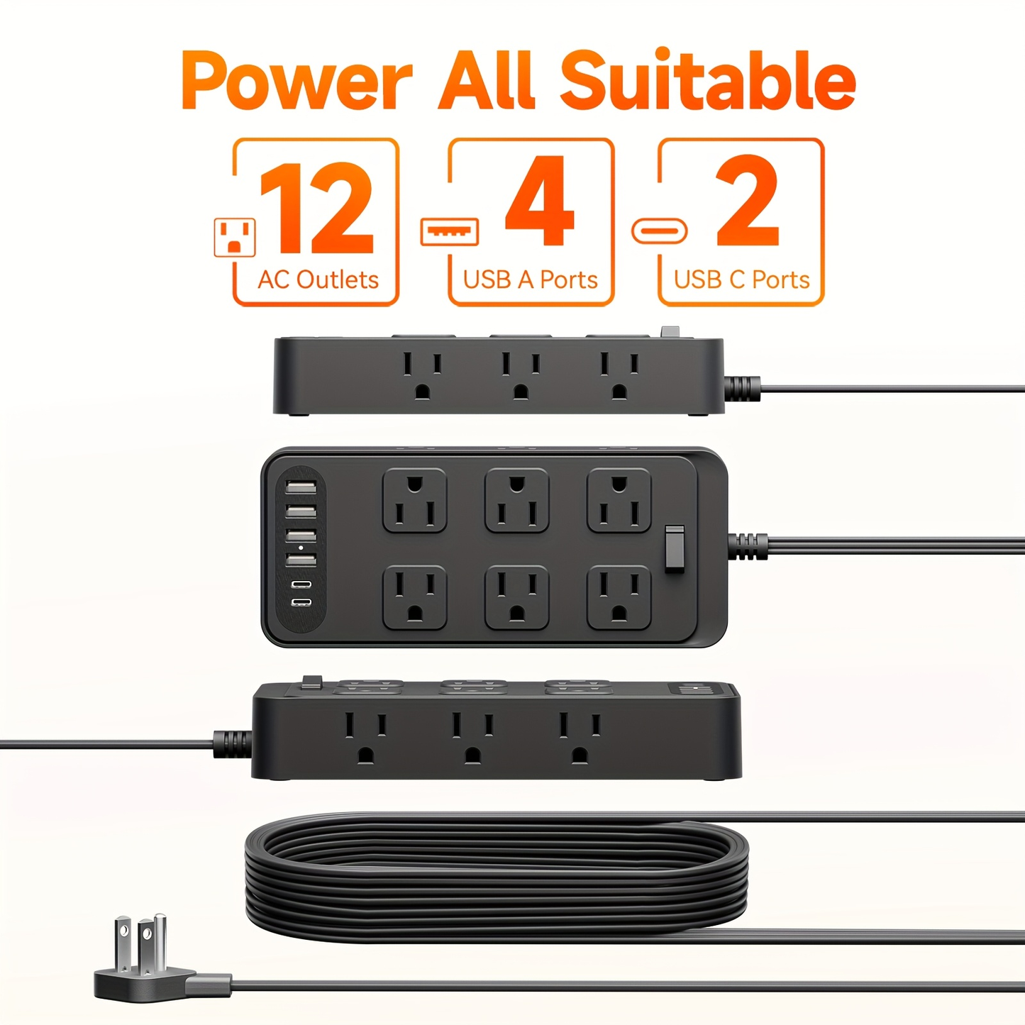 Charging Station 18-in-1 Power Strip Surge Protector 12 AC Outlets 6 USB Ports 4 USB-A 2 USB-C for an Everyday Personal Care Routine