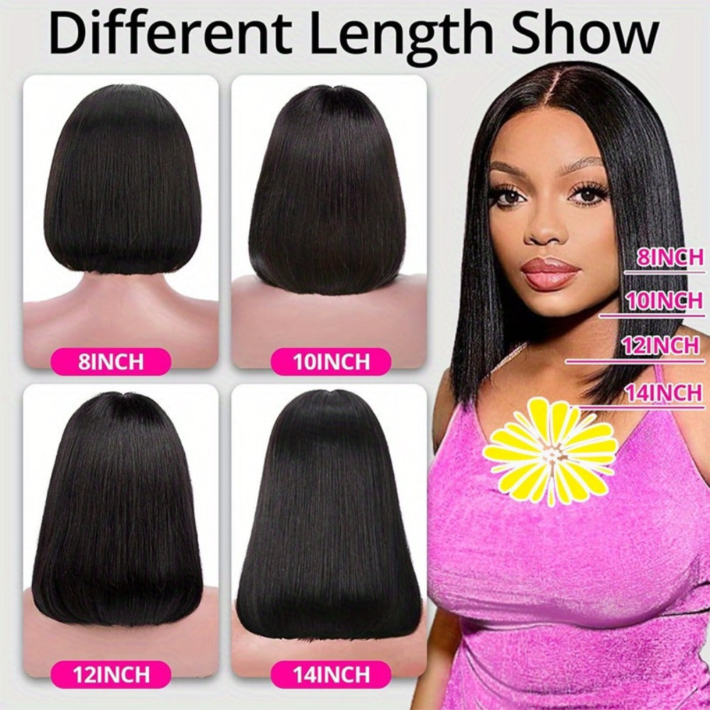 Straight Bob Human-Hair 4x4 Lace Closure Wig in Black with 8, 12, 14 or 16-Inch Length Options
