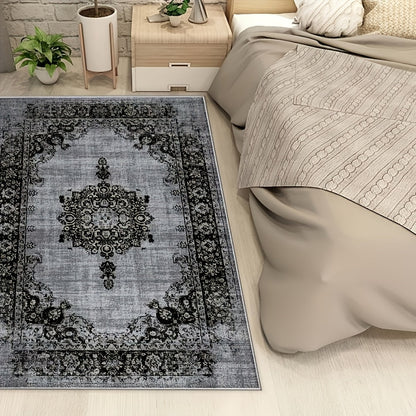 Area Rug Velvet Bohemian Floral Geometric Low-Pile Design in Six Machine-Washable Room Sizes
