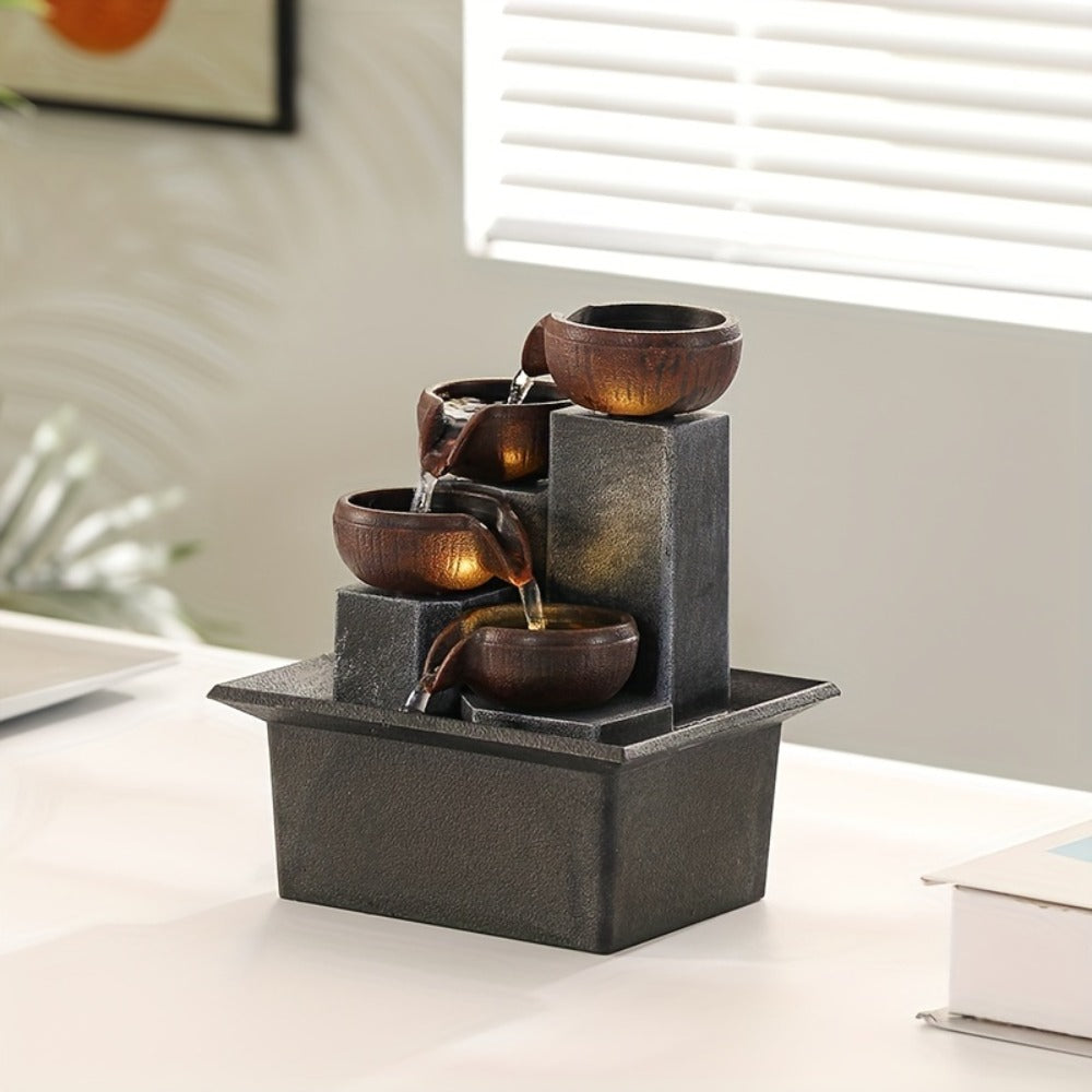 Desktop Water Fountain with LED Lights USB Powered Indoor Tabletop Waterfall Fountain for Entryways, Bedrooms and Living Spaces
