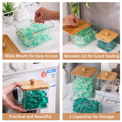 Laundry Pod Containers Set of 4 with Lids Scoops and Labels for Entryways, Bedrooms and Living Spaces