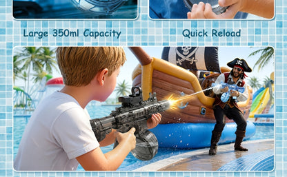 Two-Piece Electric Light-and-Sound Water Blaster Sets in 727 or 737 Models and Blue or Black Colors