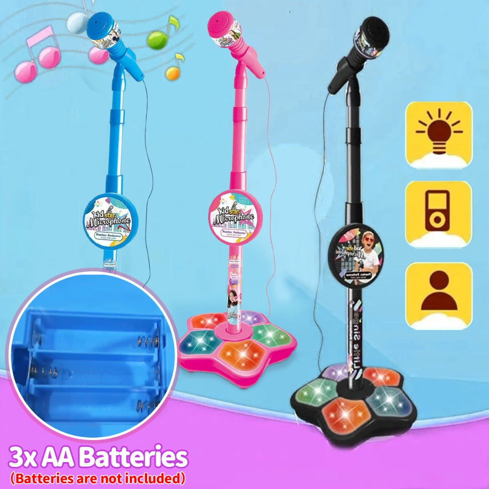 Kids Karaoke Microphone with Stand & Amplifier, Singing Toy for Girls Boys Age 3+, Random Print Design