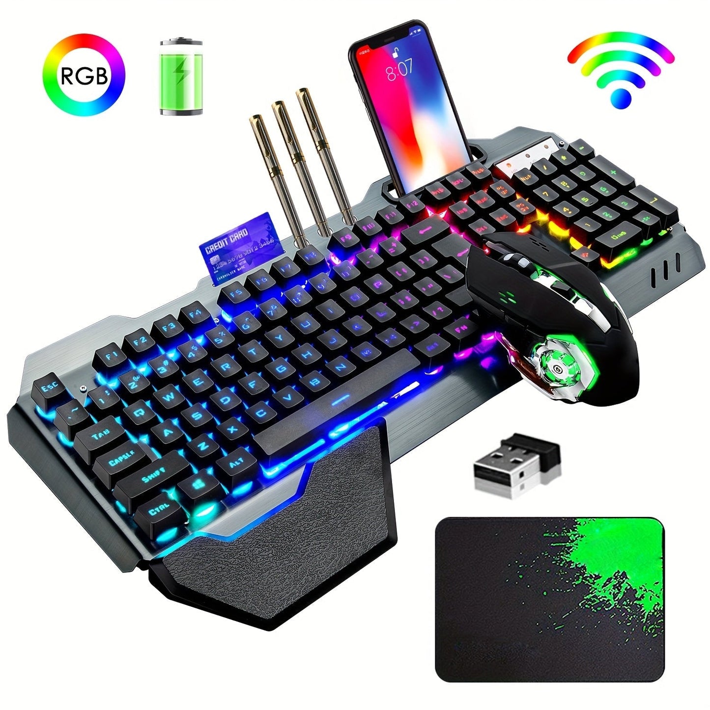 RGB Wireless Gaming Keyboard and Mouse Combo 2.4GHz Rechargeable Backlit Mechanical Feel Metal for an Everyday Personal Care Routine
