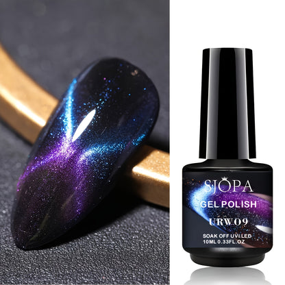 Magnetic Cat Eye Gel Nail Polish 9D Holographic Rainbow Glitter Blue & Purple – LED UV Soak-Off Gel Polish Paraben-Free Water-Based Formula