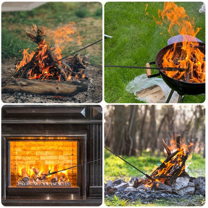Fire Pit Poker 32 Inch, Wrought Iron Fire Poker Stick with Wooden Handle and Barb Hook, Collapsible Campfire Poker for Fireplace