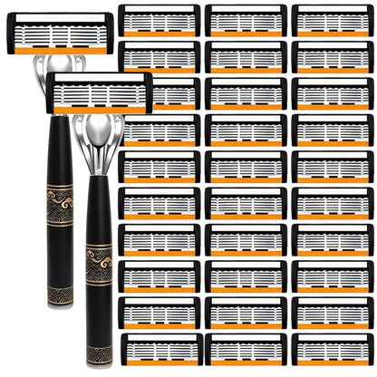Men's Razor 6-Layer Blade Refill Kit with Handle Smooth Precise Shaving – Multiple Options 6 12 24 30 36 Blades Cartridge Razor