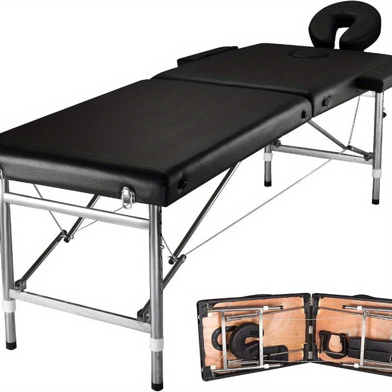 Portable Massage Table Foldable Aluminum Spa Bed, 3-Fold Adjustable Height 24" Wide Padded Treatment Bed