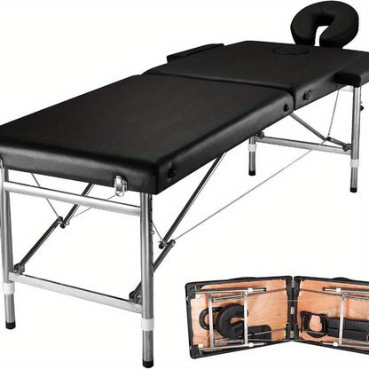 Portable Massage Table Foldable Aluminum Spa Bed, 3-Fold Adjustable Height 24" Wide Padded Treatment Bed
