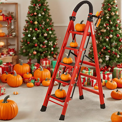 Folding Step Ladder 3 / 4 / 5 Step with Anti-Slip Pedal & Tool Tray, Portable Steel Step Stool for Adults