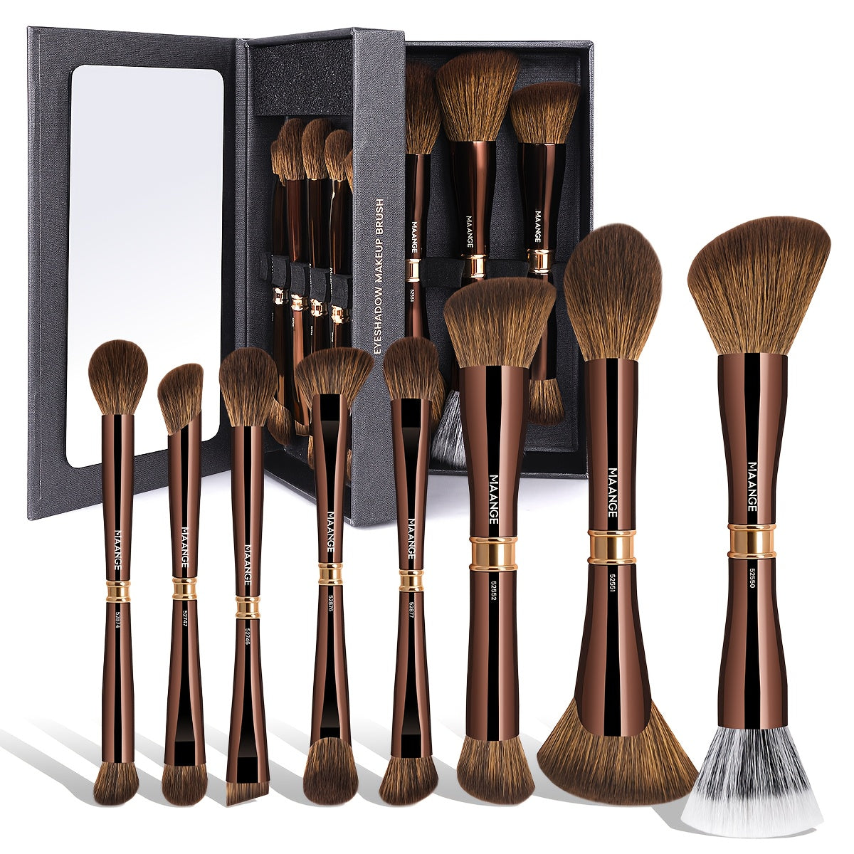 Makeup Brush Set, 8-Piece Double-Ended Collection with 16 Brush Heads, Aluminum Alloy Handles and Storage Box