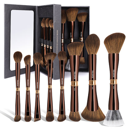 Makeup Brush Set, 8-Piece Double-Ended Collection with 16 Brush Heads, Aluminum Alloy Handles and Storage Box