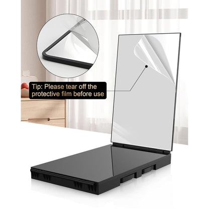 Hair Cutting Mirror 3 Way with LED Light – 360° View Trifold Barber Mirror, Adjustable Height, Door Hang Wall Mount or Tabletop