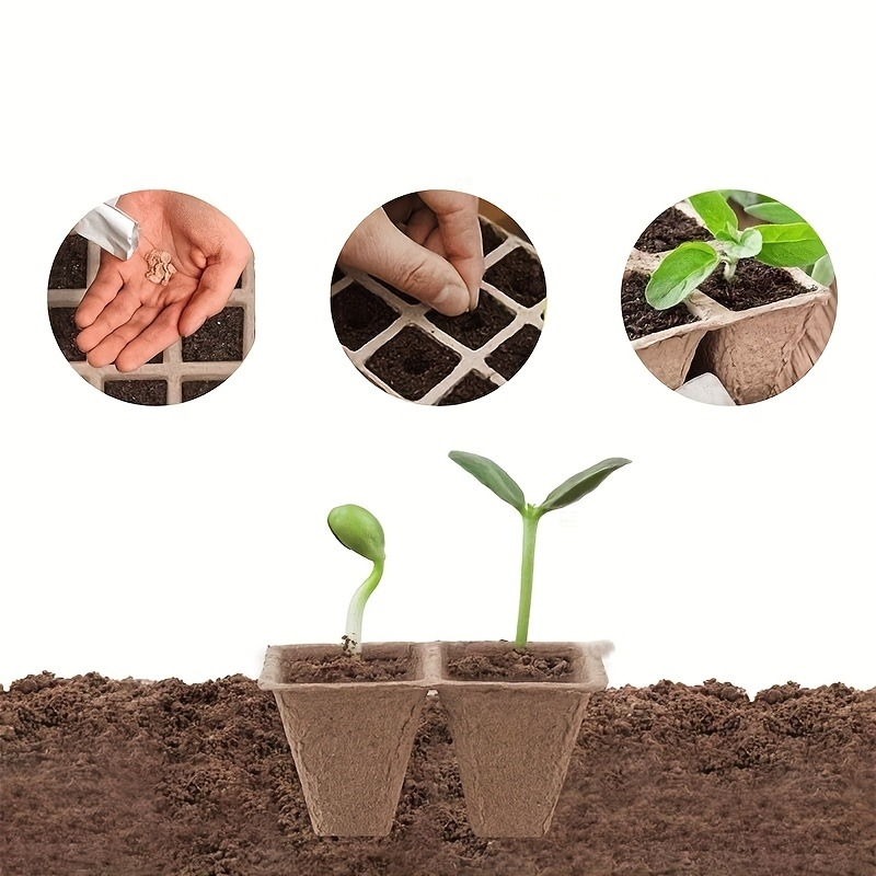 Peat Pots Seed Starter 100pcs Square Biodegradable Paper | Germination Trays with Peat Substrate for Herbs Cacti Flowers | Indoor Outdoor
