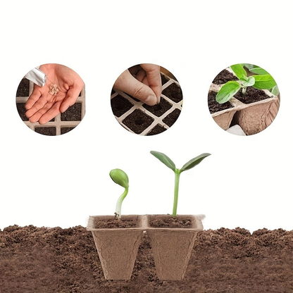 Peat Pots Seed Starter 100pcs Square Biodegradable Paper | Germination Trays with Peat Substrate for Herbs Cacti Flowers | Indoor Outdoor
