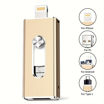 USB Flash Drive 64GB Compact Aluminum-Alloy Four-Connector Memory Stick in Black or Gold Color Options