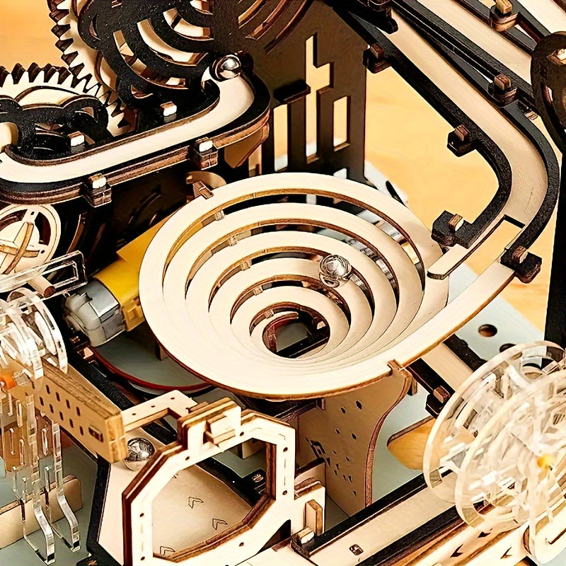 Marble Run Kit Electric 3D Wooden DIY Model Building Set, Brain Teaser STEM Puzzle Toy for Teens & Adults