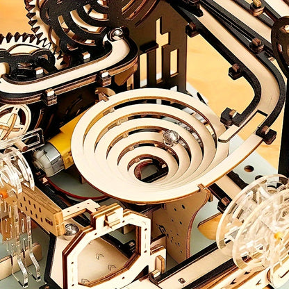 Marble Run Kit Electric 3D Wooden DIY Model Building Set, Brain Teaser STEM Puzzle Toy for Teens & Adults