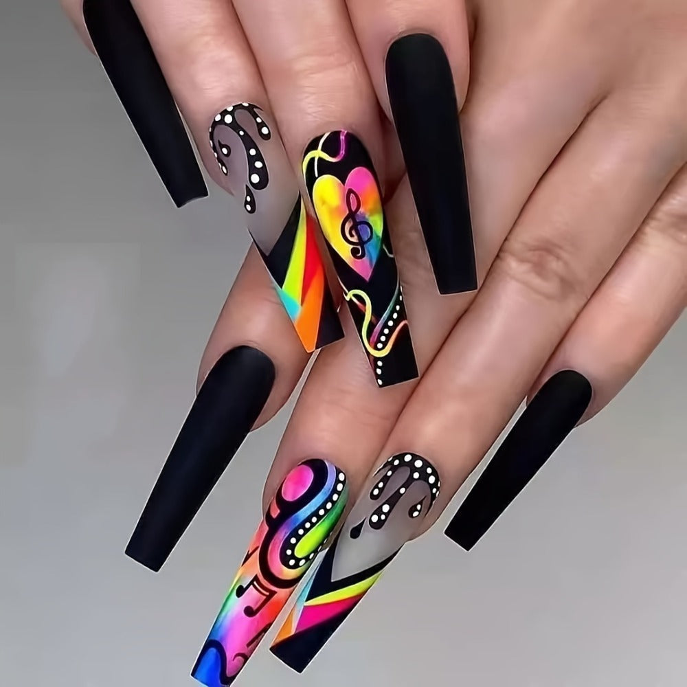 Press On Nails 120-Piece Extra-Long Five-Box Cosmic Eye Rhinestone Matte Floral Stripe Set with Glue