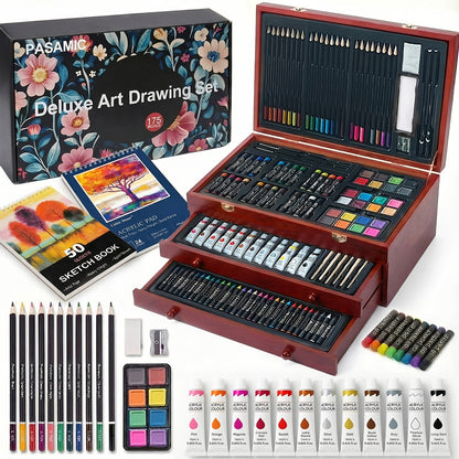172 Piece Deluxe Art Set in Wooden Case with 2 Drawing Pads Crayons Acrylic with the Listed Color, Size or Set Options for Everyday Use