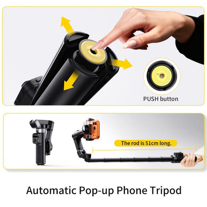 AOCHUAN Foldable 3-Axis Gimbal Stabilizer with Extendable Pole & Panoramic Gesture Control, AI Face Tracking Phone Gimbal