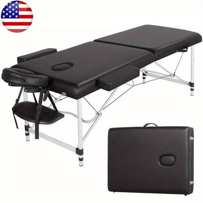 Portable Massage Table Foldable Aluminum Spa Bed, 3-Fold Adjustable Height 24" Wide Padded Treatment Bed