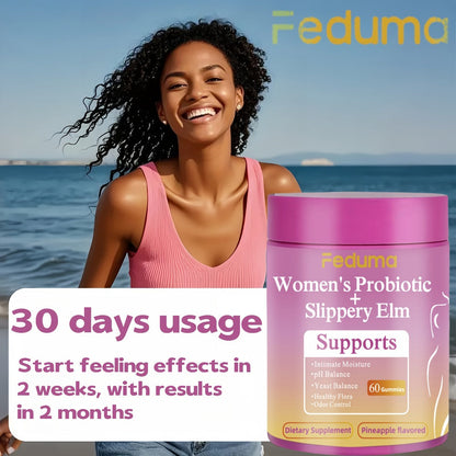 Women's Probiotic Gummies with Slippery Elm for Intimate Moisture Odor Control Healthy Flora