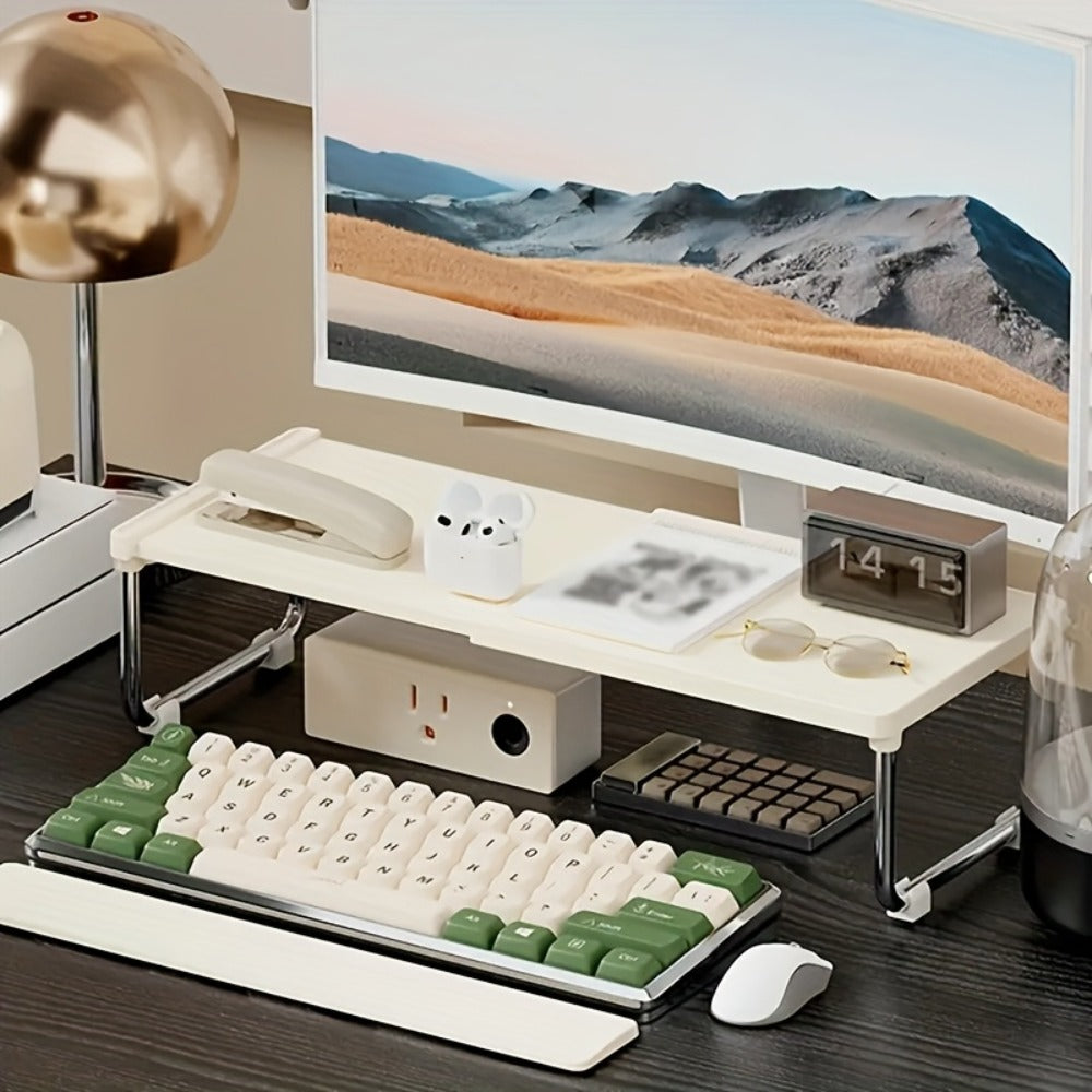 Expandable Countertop Shelf Riser with Short Legs, White or Cream Finish and 11.2- to 20.3-Inch Width