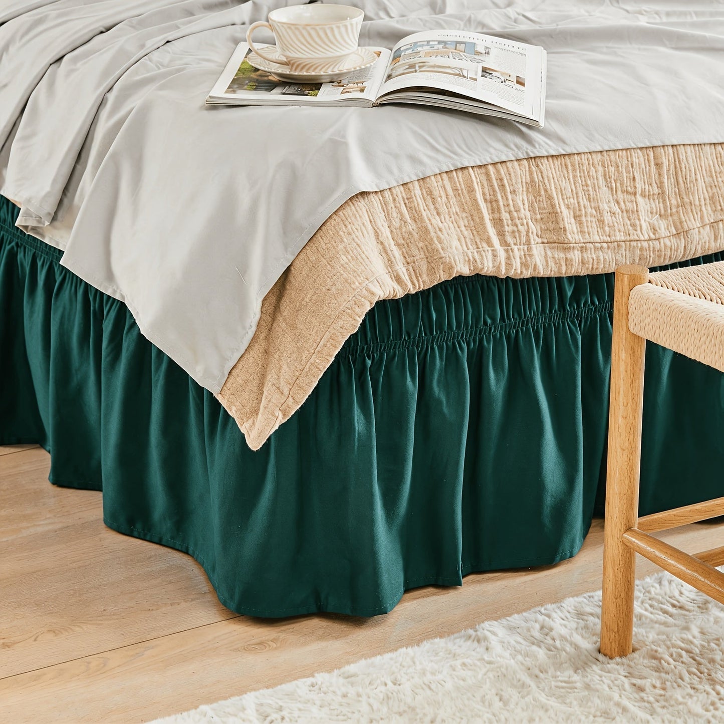 Ruffled Bed Skirt with Adjustable Elastic – Twin Full Queen King, 15-Inch Drop, Machine Washable, 30 Colors