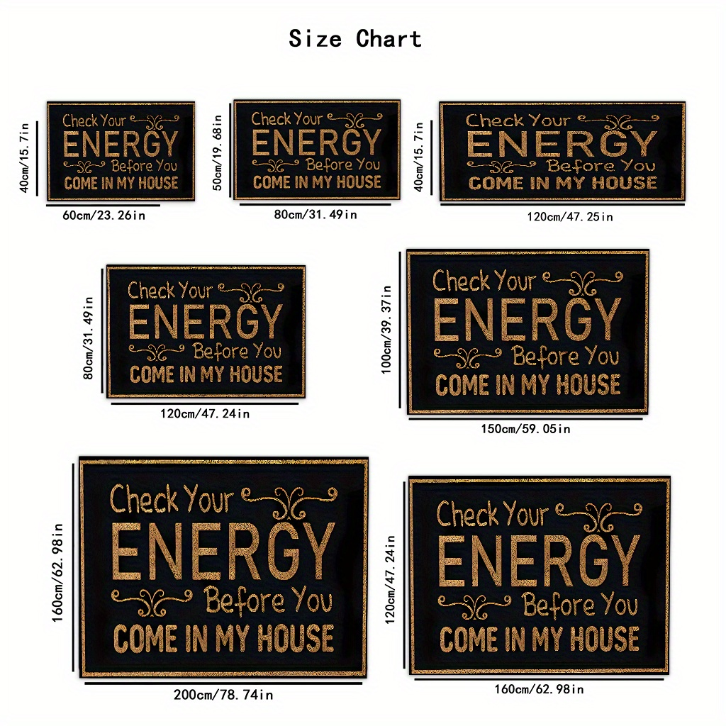 Black-and-Gold Check Your Energy Lettered Doormat in 16 x 24, 20 x 30 or 17 x 47-Inch Sizes