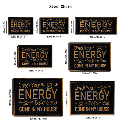 Black-and-Gold Check Your Energy Lettered Doormat in 16 x 24, 20 x 30 or 17 x 47-Inch Sizes