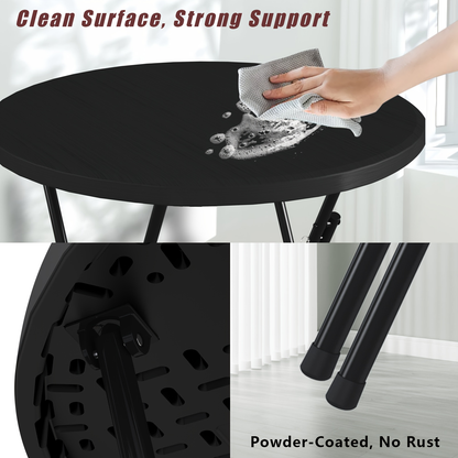 Round Bar-Height Folding Table with 31.5-Inch Top in Black or Black-and-White Two-Piece Set